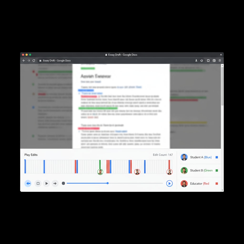 Google Docs replay interface timeline for academic integrity and teaching insights