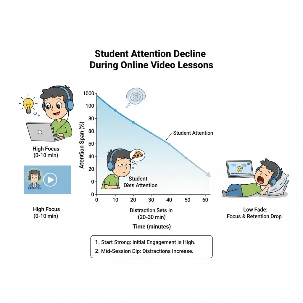 Graph showing attention span decline in K12 online video learning
