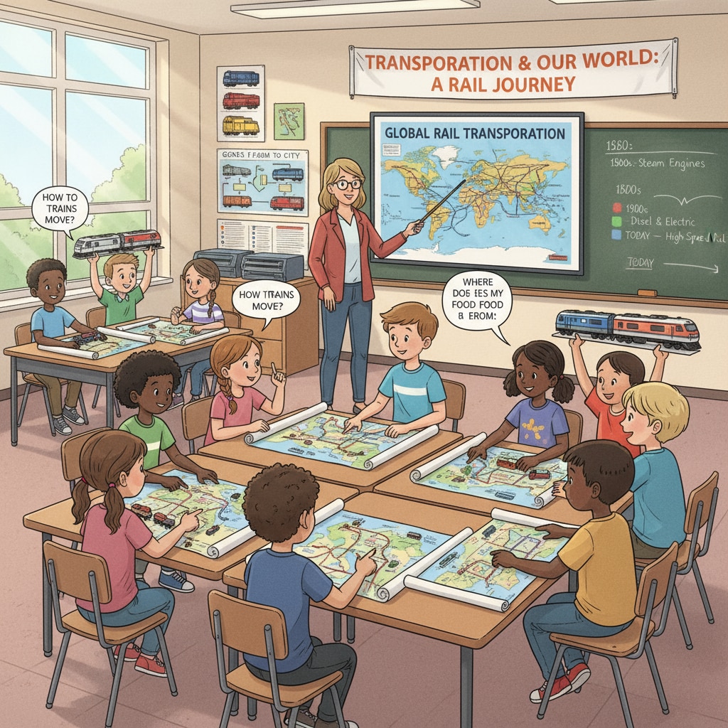 K12 students learning about transportation infrastructure in the classroom