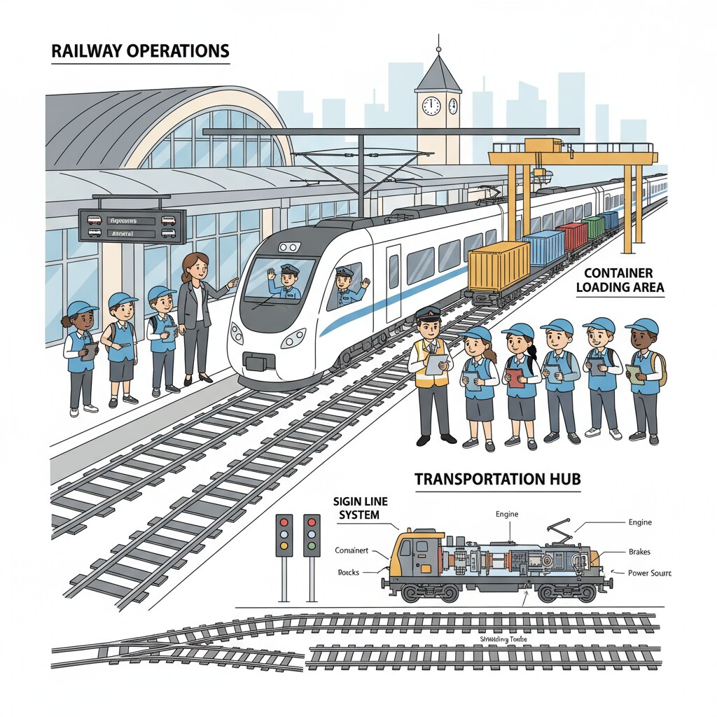 Students getting practical experience at a railway station for transportation and rail knowledge