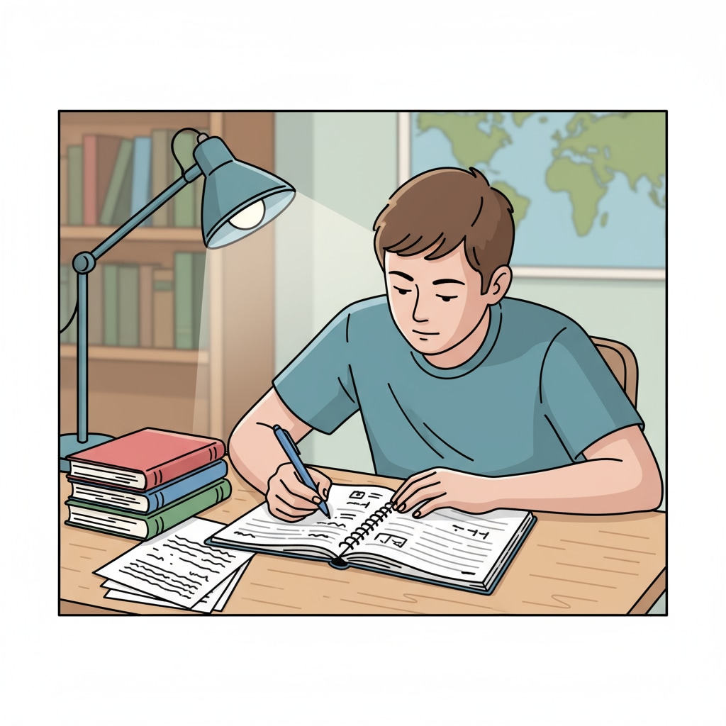 A high school student working on an exam report, demonstrating report writing skills for better exam performance