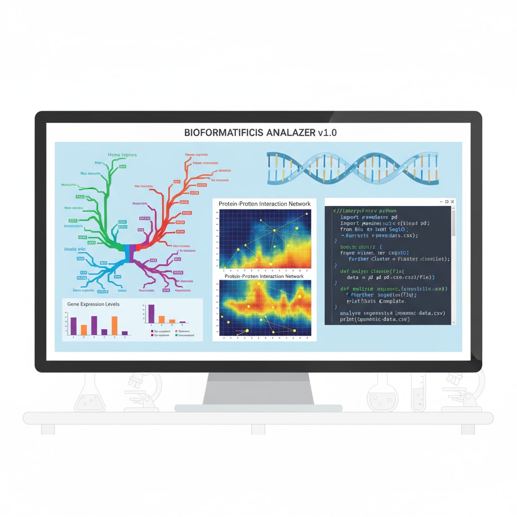 Genetic data analysis in bioinformatics on a computer screen