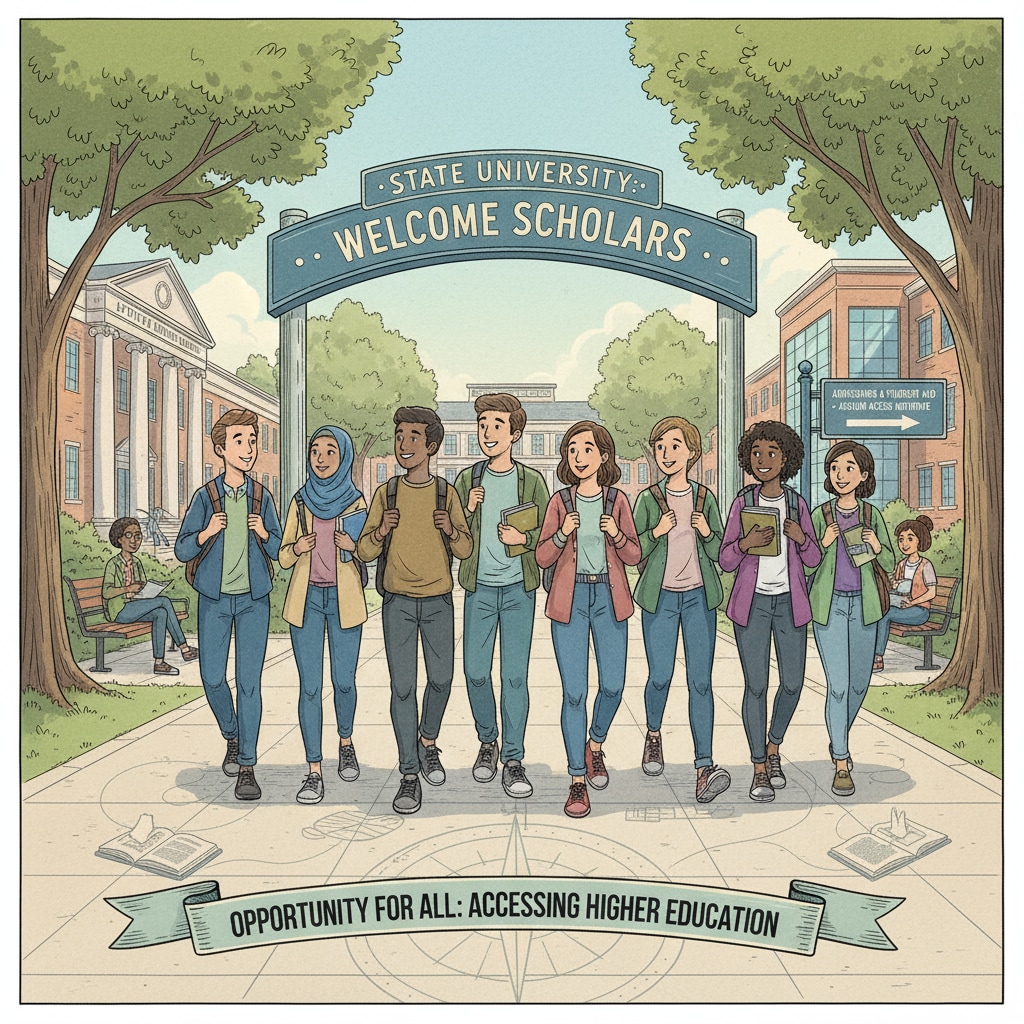 Students walking on a college campus, relevant to asylum pending status, college financial aid, and scholarships