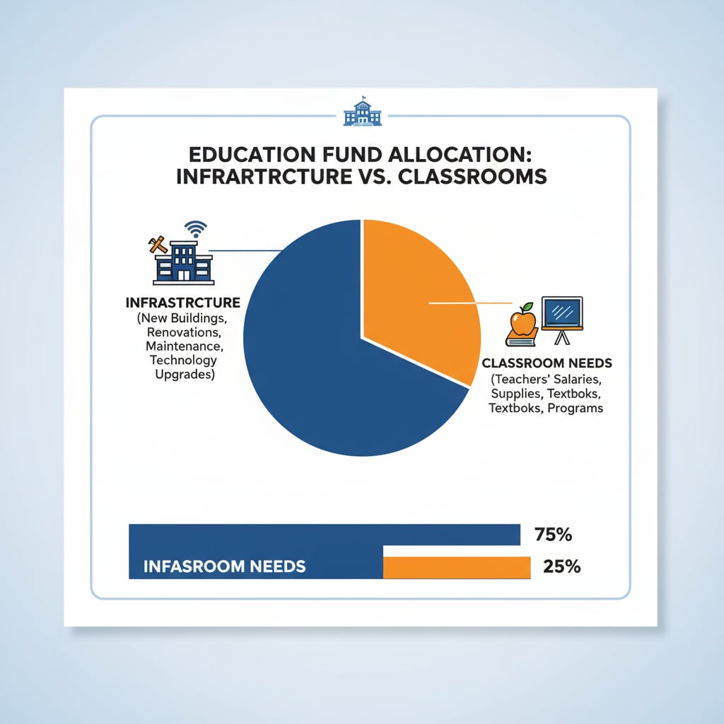 Visual representation of education funds allocation highlighting the imbalance between infrastructure and classroom needs