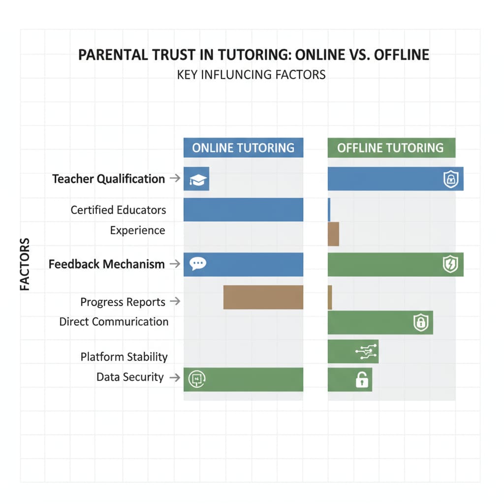Graph comparing factors influencing parents' trust in online and offline K12 tutoring