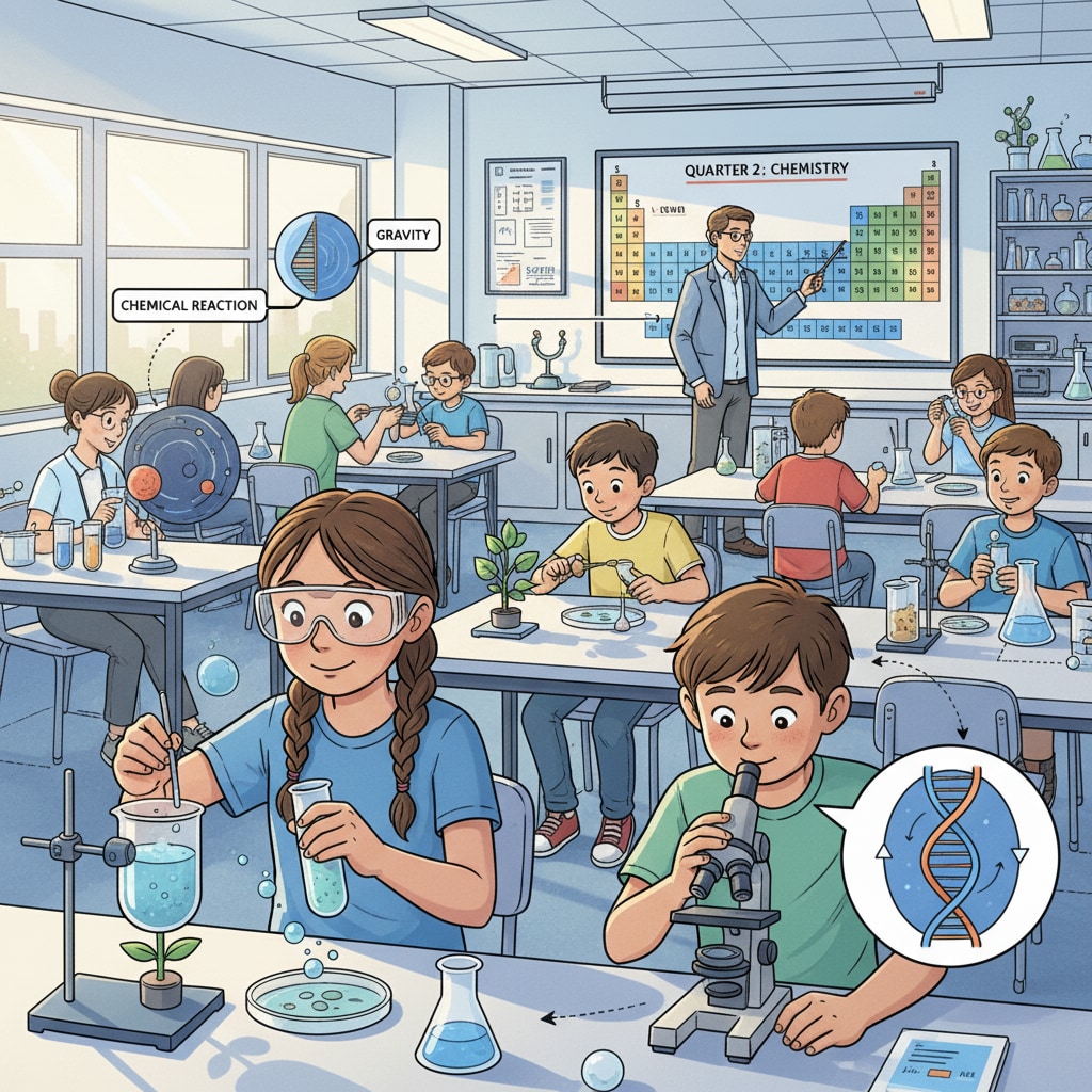 K12 students in a science class during the quarter system, showing academic focus
