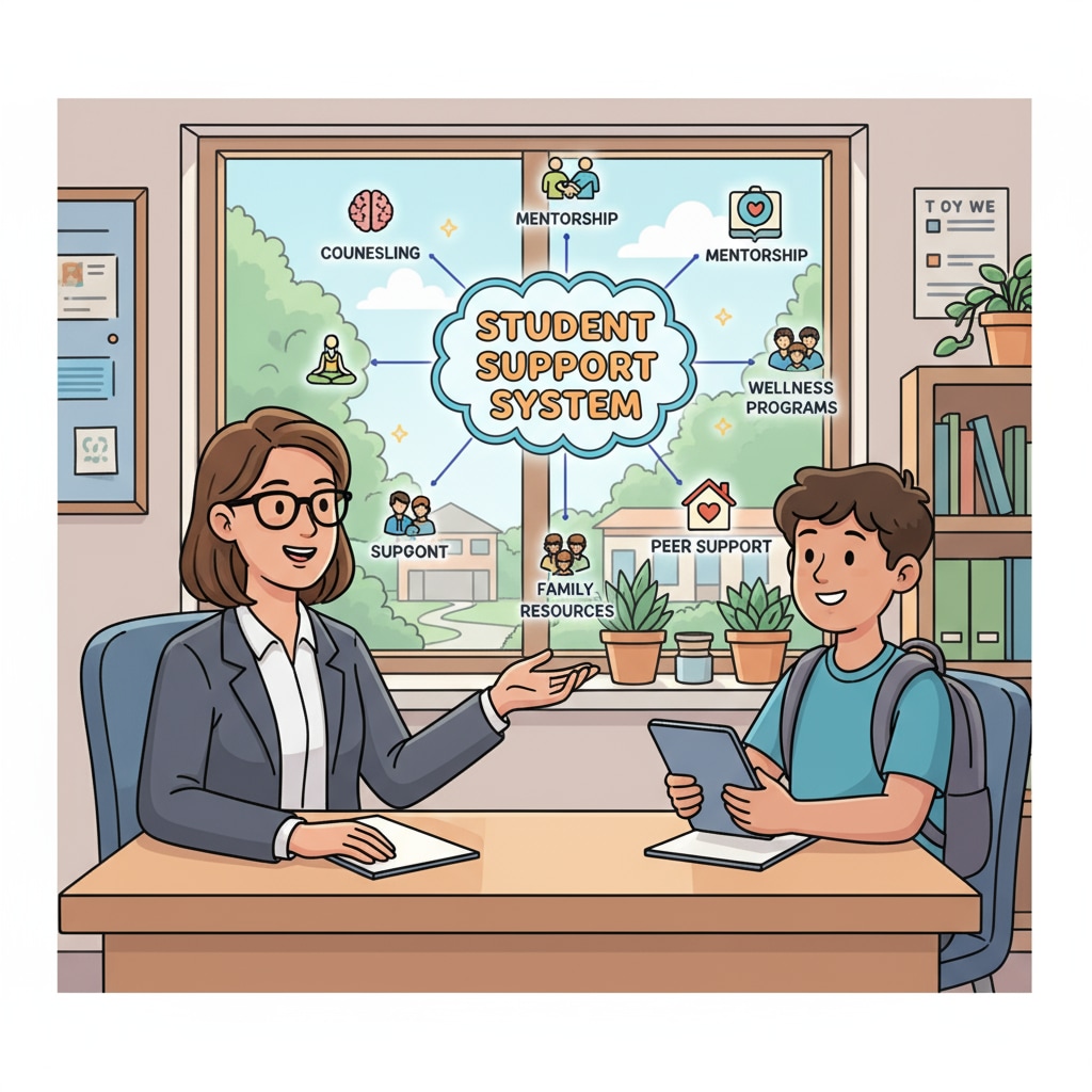 School counselor providing support in the context of mental health, school withdrawal, and social pressure