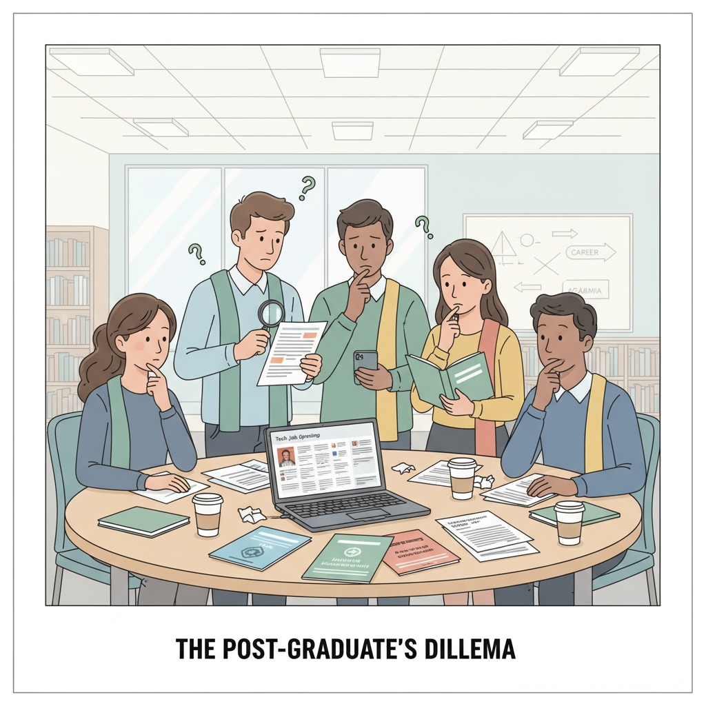 Tech graduates considering career options of further study and employment