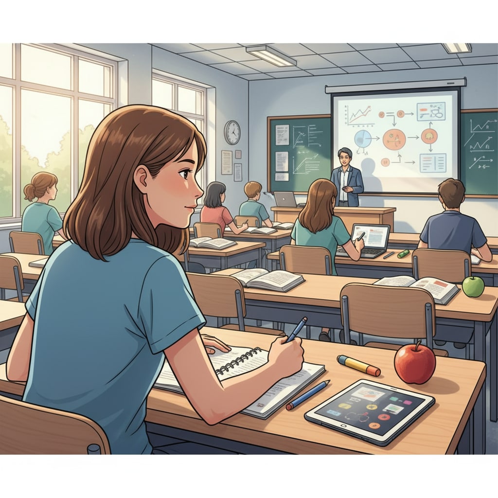 Student attending a morning class as part of university time arrangement.