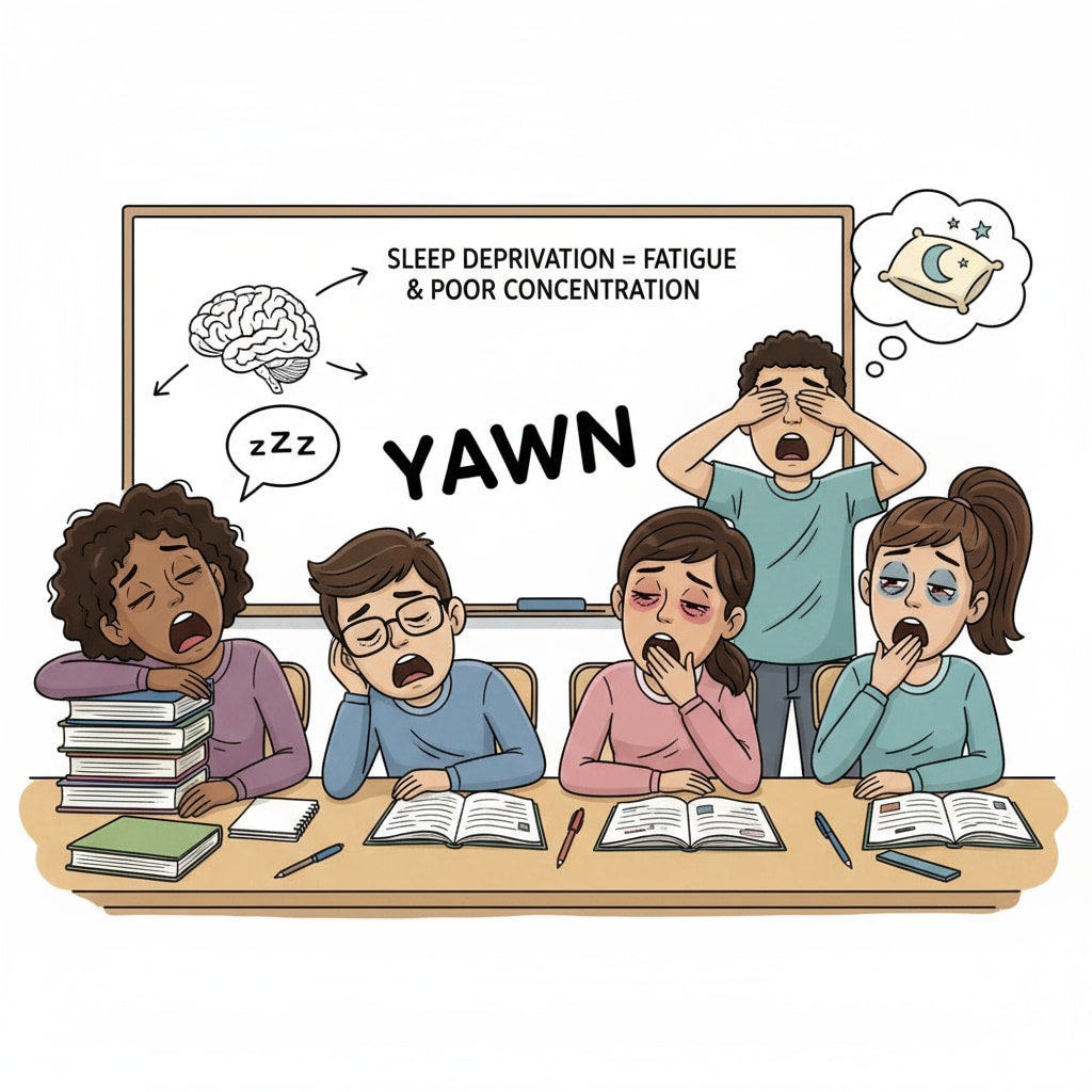 Tired students in classroom due to sleep deprivation, mental health and school stress