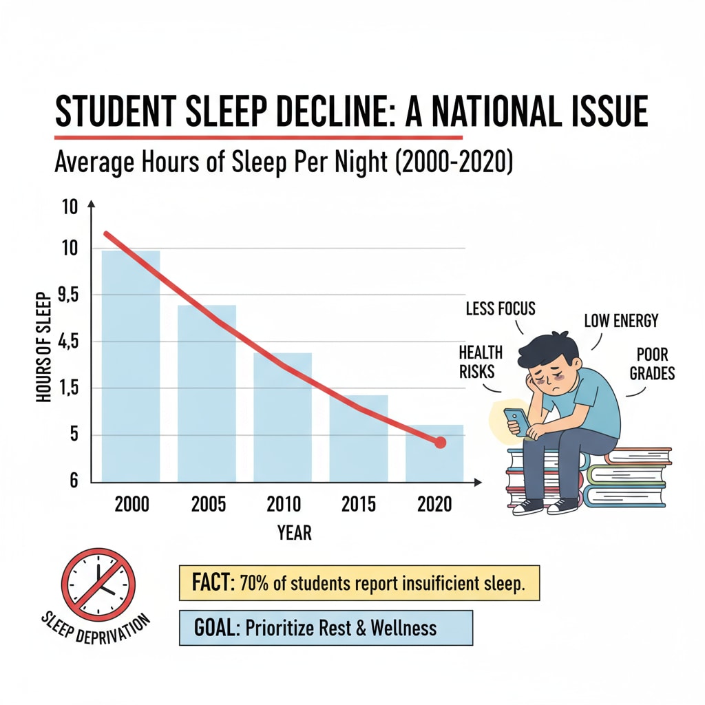 Graph depicting decreasing sleep hours of students related to school stress and its impact on mental health