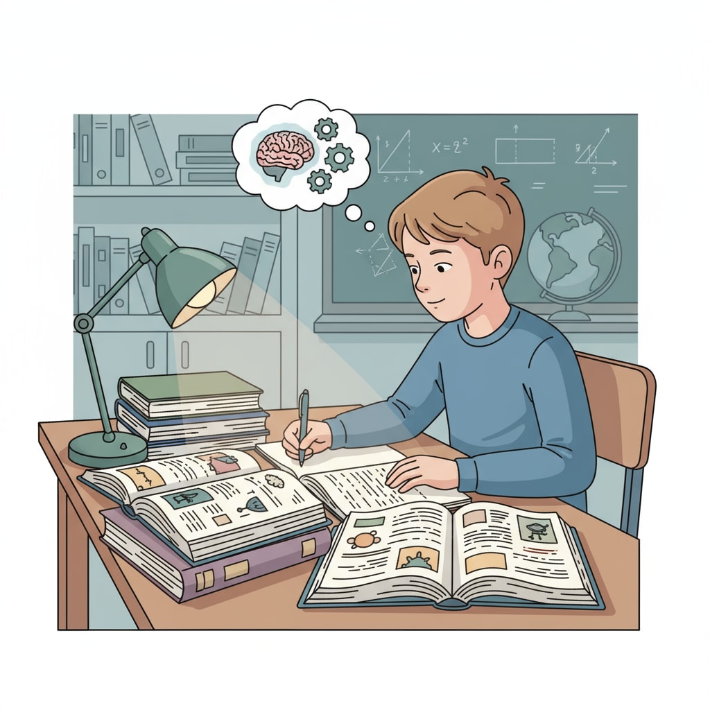 A student is sitting alone at a desk, fully concentrated on the books in front of them, representing the state of solitary learning. A student engaged in solitary learning, facing potential social pressure and in need of teacher intervention.