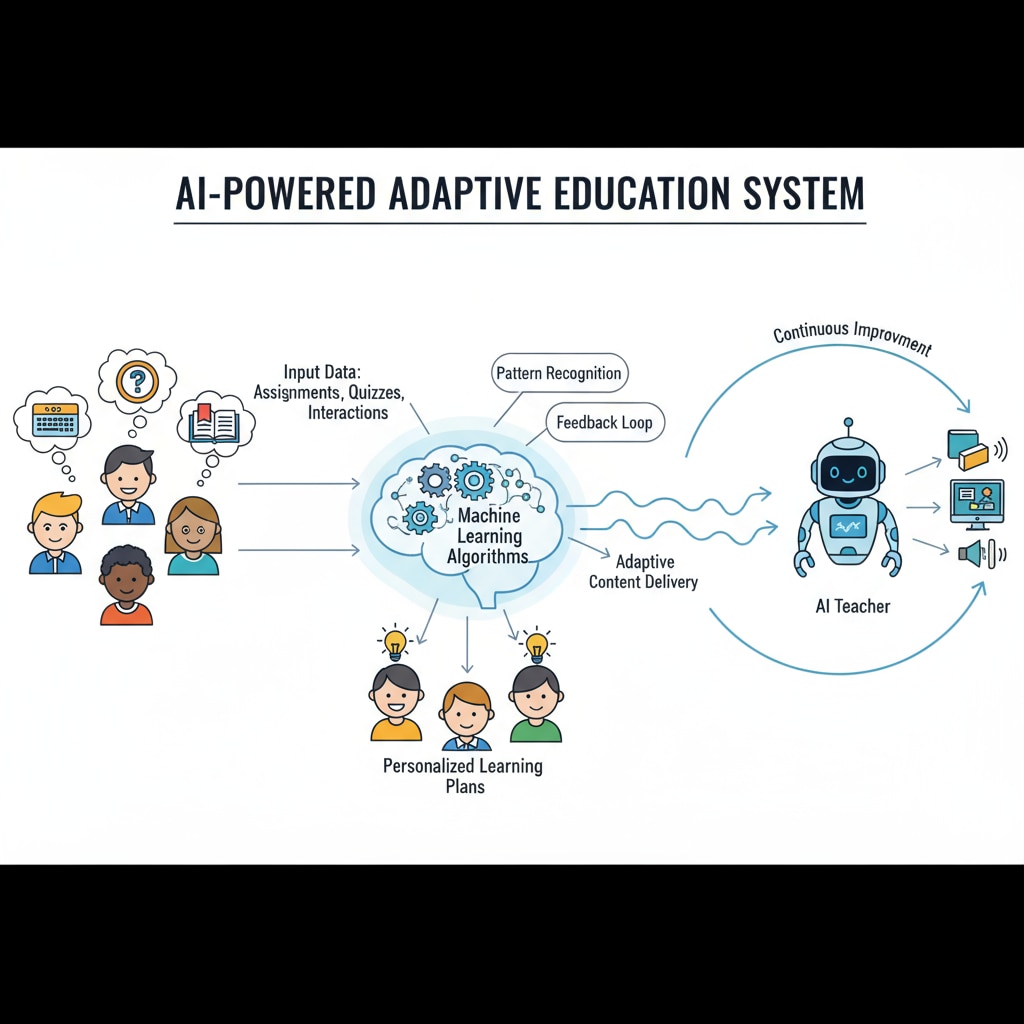 Diagram of how machine learning powers AI teachers in the context of artificial intelligence in education by Derek Li