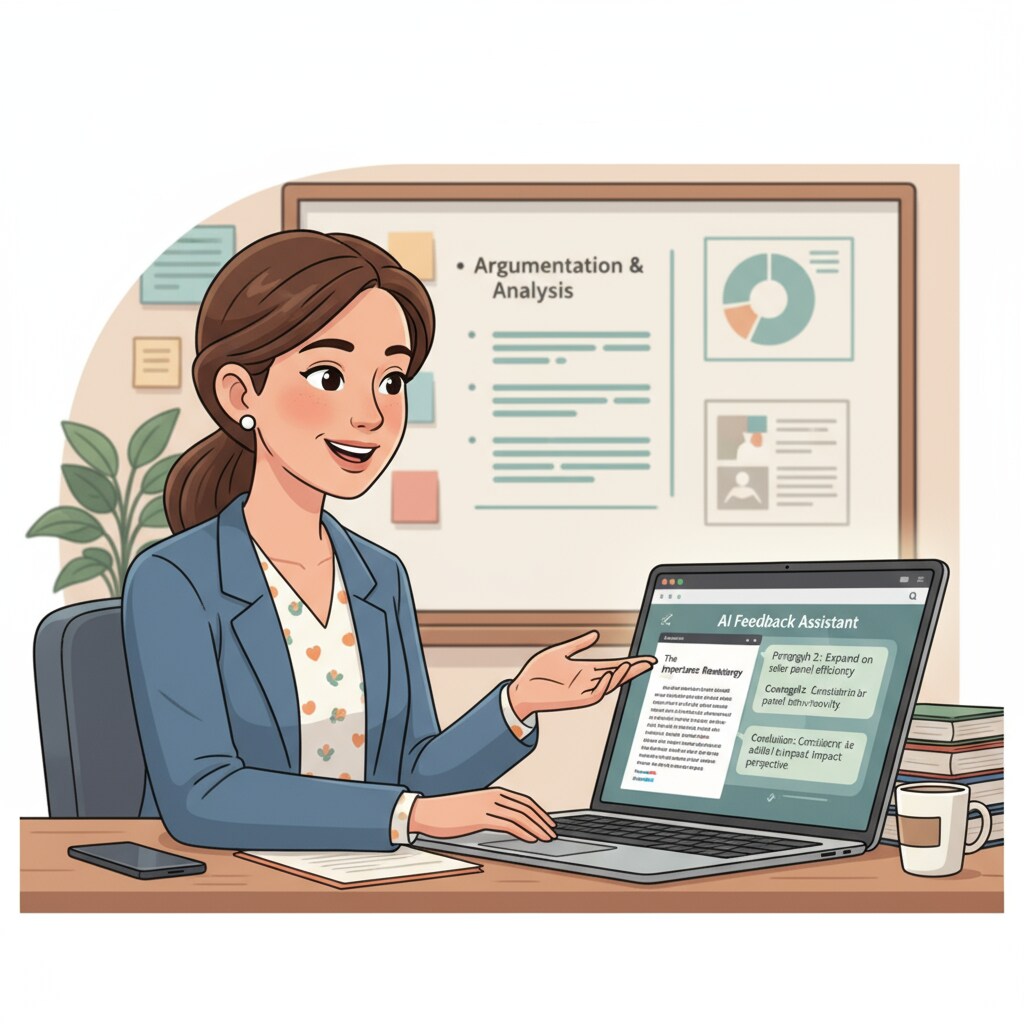 A teacher utilizing an AI writing tool for teaching transformation and improving students' writing skills.