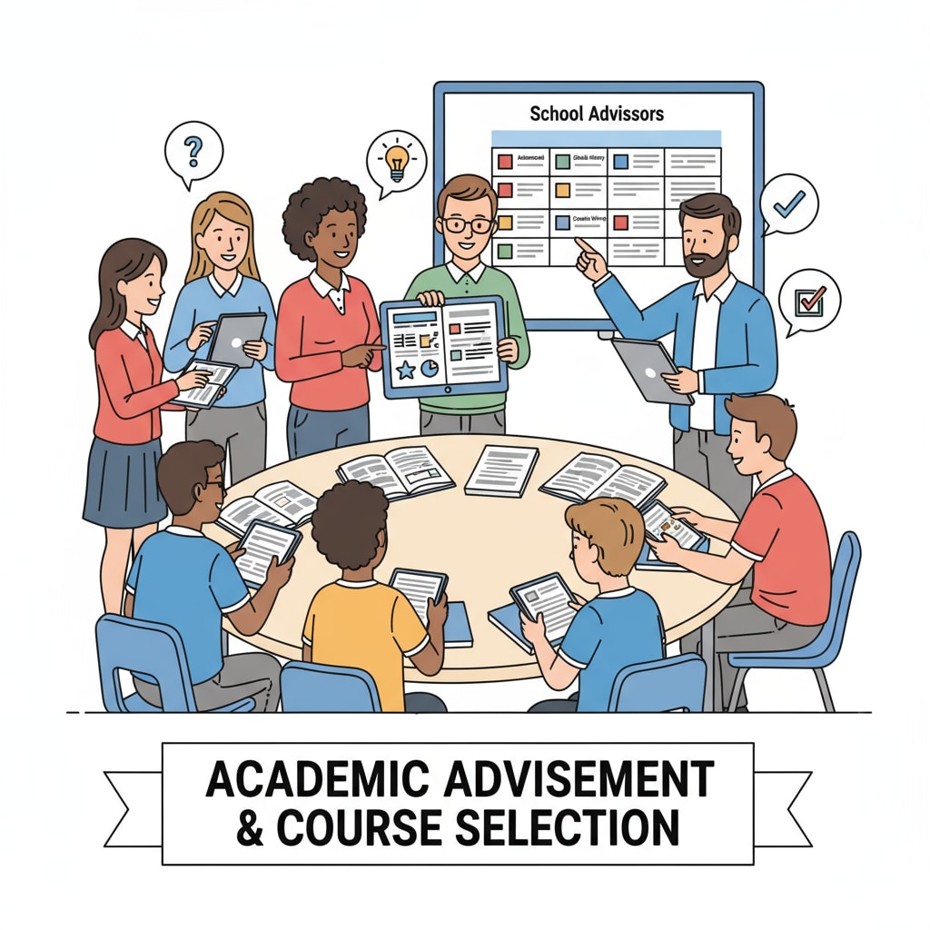 School advisors assisting students with course selection in the education system
