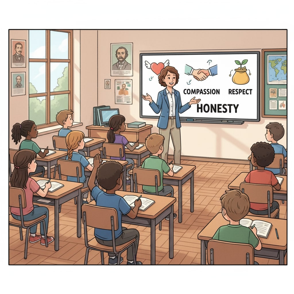Students listening to moral values explanation in the context of compulsory moral and ethical courses and civic education