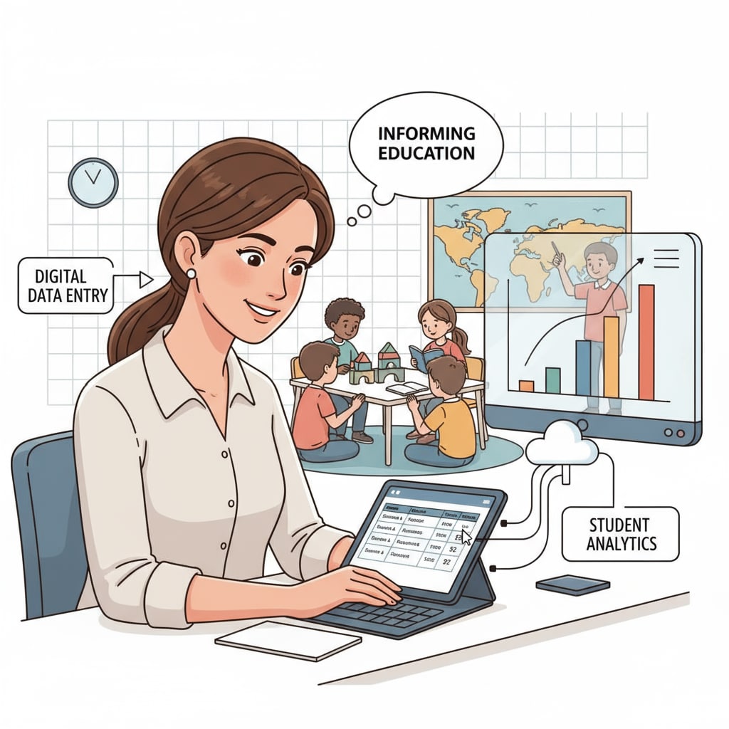 A teacher performing data recording in a K12 education setting