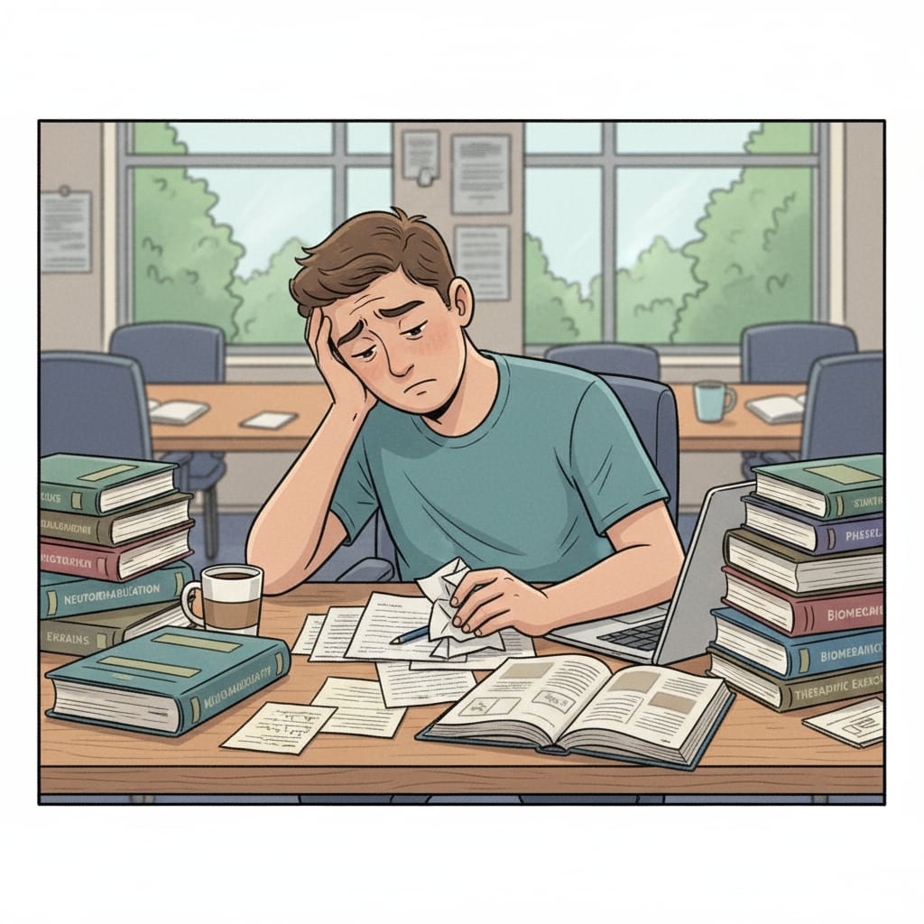 A physiotherapy student experiencing stress and considering a career change