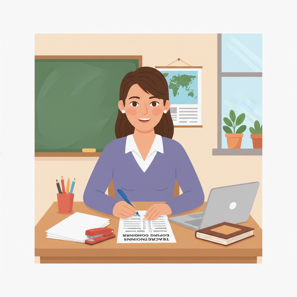 A teacher filling out a teaching working conditions questionnaire