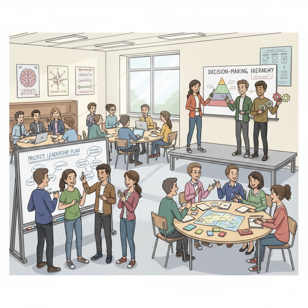 Classroom scene for leadership activities in K12 related to IQ research and General Motors