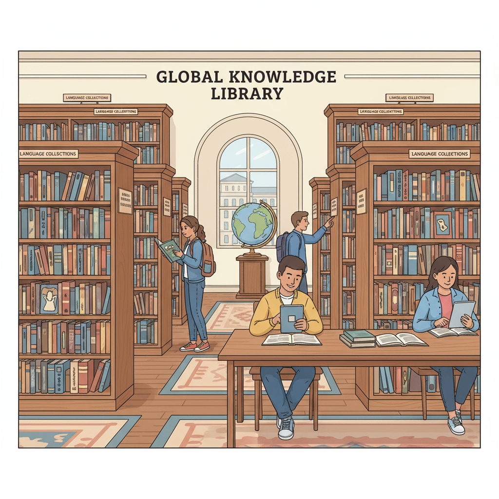 A library as a hub for language learning, knowledge acquisition, and cultural exploration.