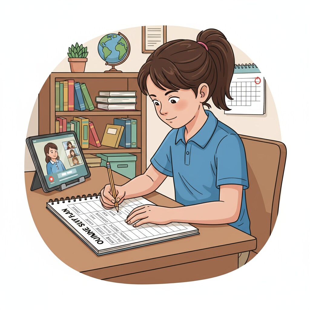 Student making a study schedule for online K12 courses, related to self-discipline requirements in online learning.