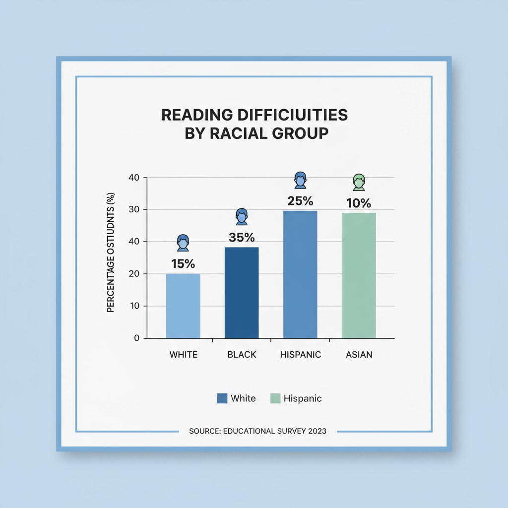 Graph depicting reading difficulties percentage among different racial groups highlighting racial reporting bias and educational equality