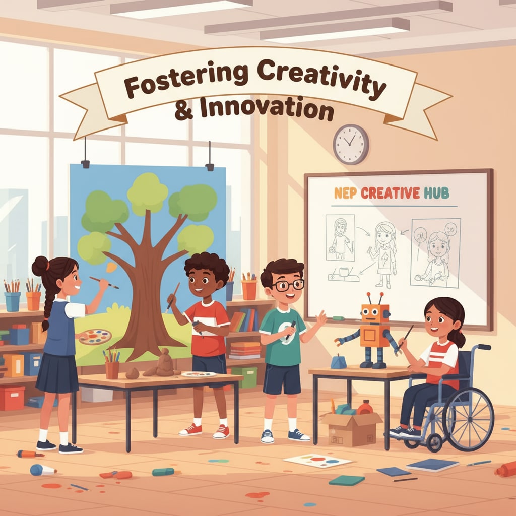 Students working on a creative project as part of National Education Policy (NEP) in K12 education