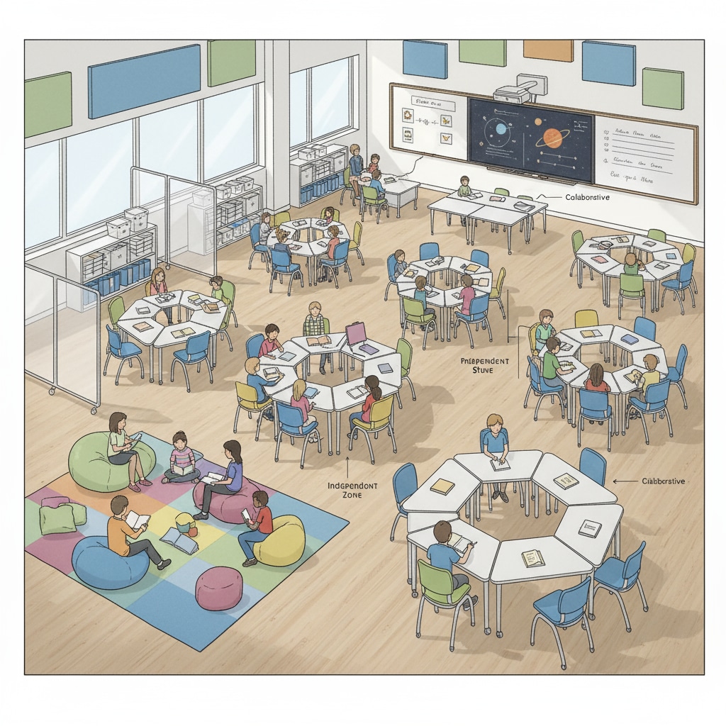Modern classroom with flexible furniture in an educational environment
