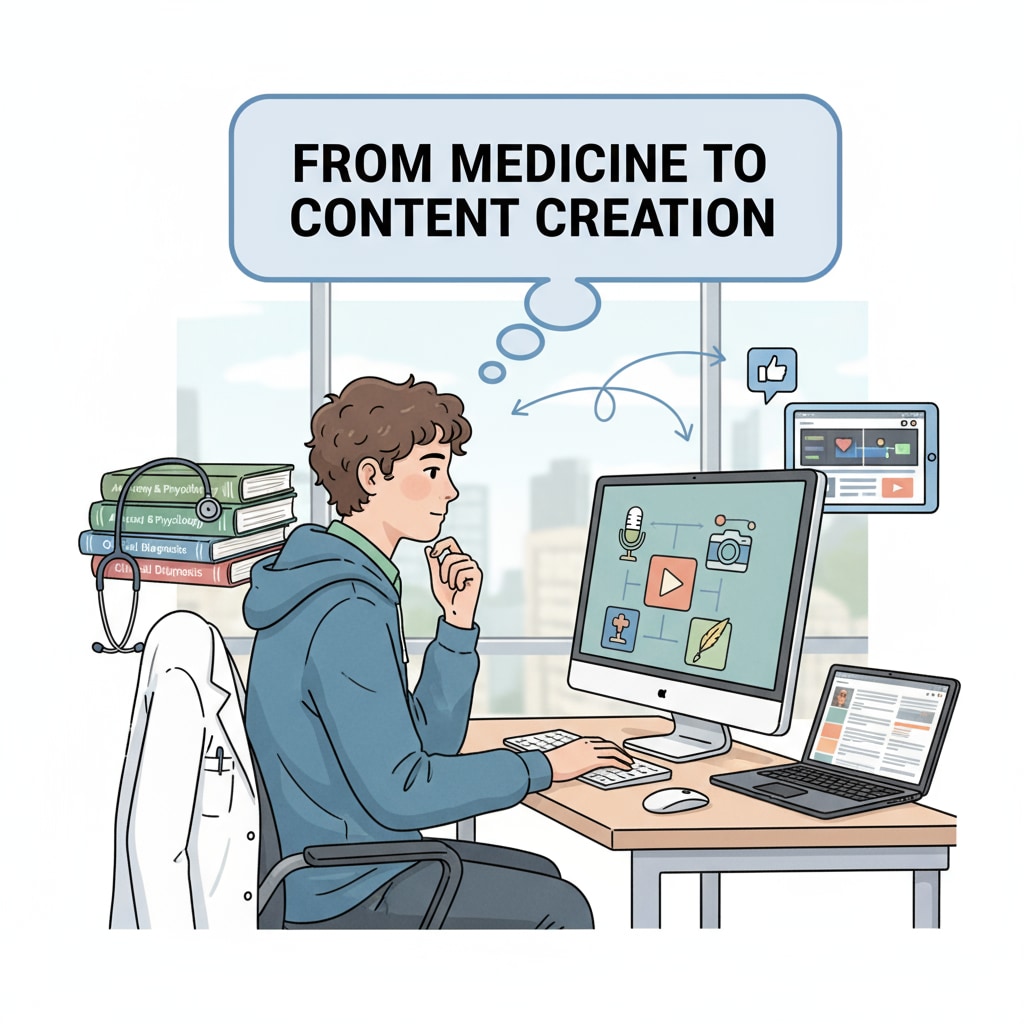 A young man making the transition from medicine to content creation