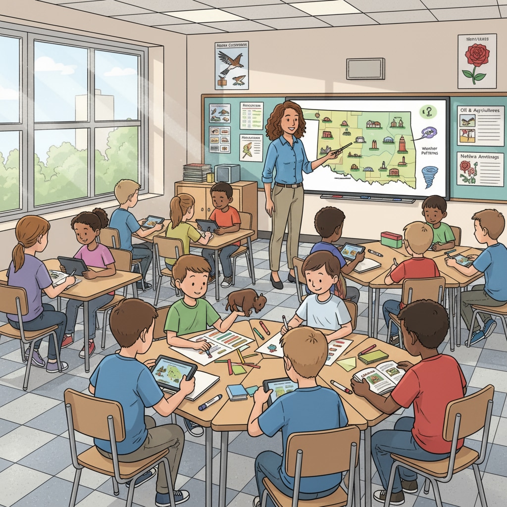 Classroom scene in Oklahoma related to K12 education experiences