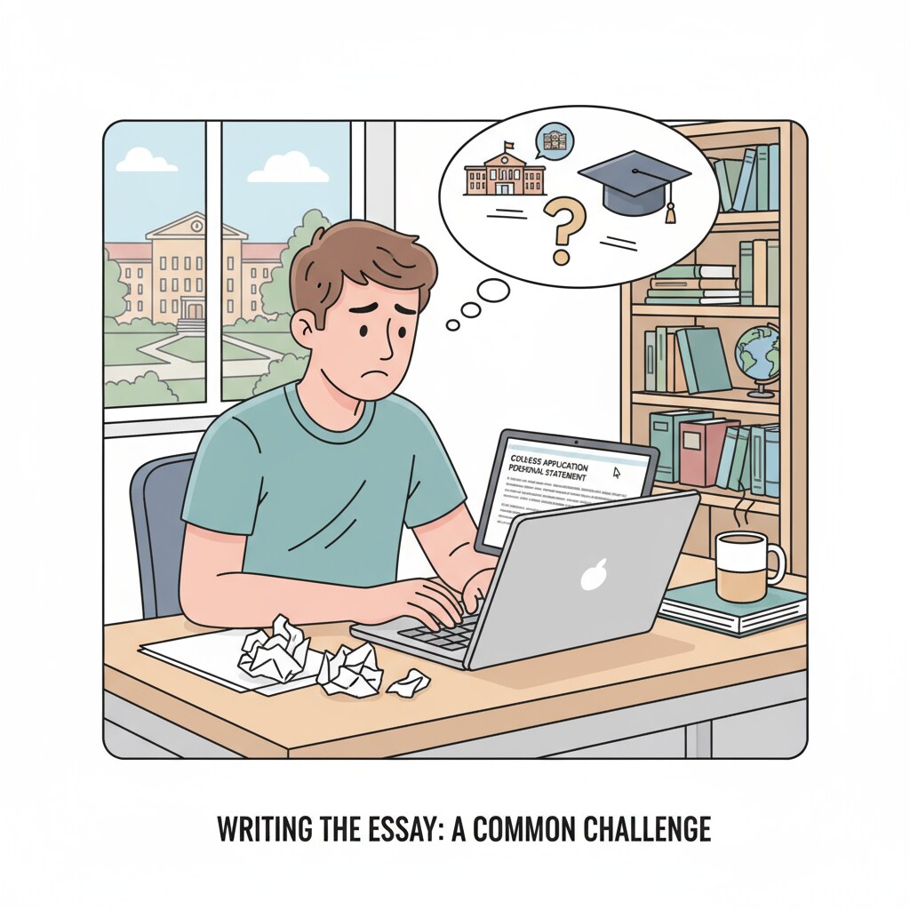 A worried student working on a college application personal statement amidst the fear of AI detection