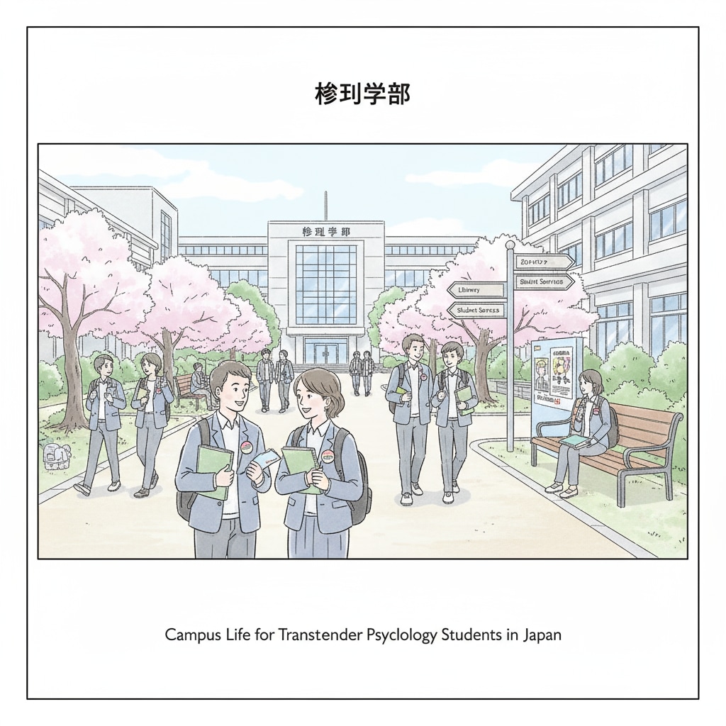 Transgender students exploring the campus of a Japanese university for psychology study