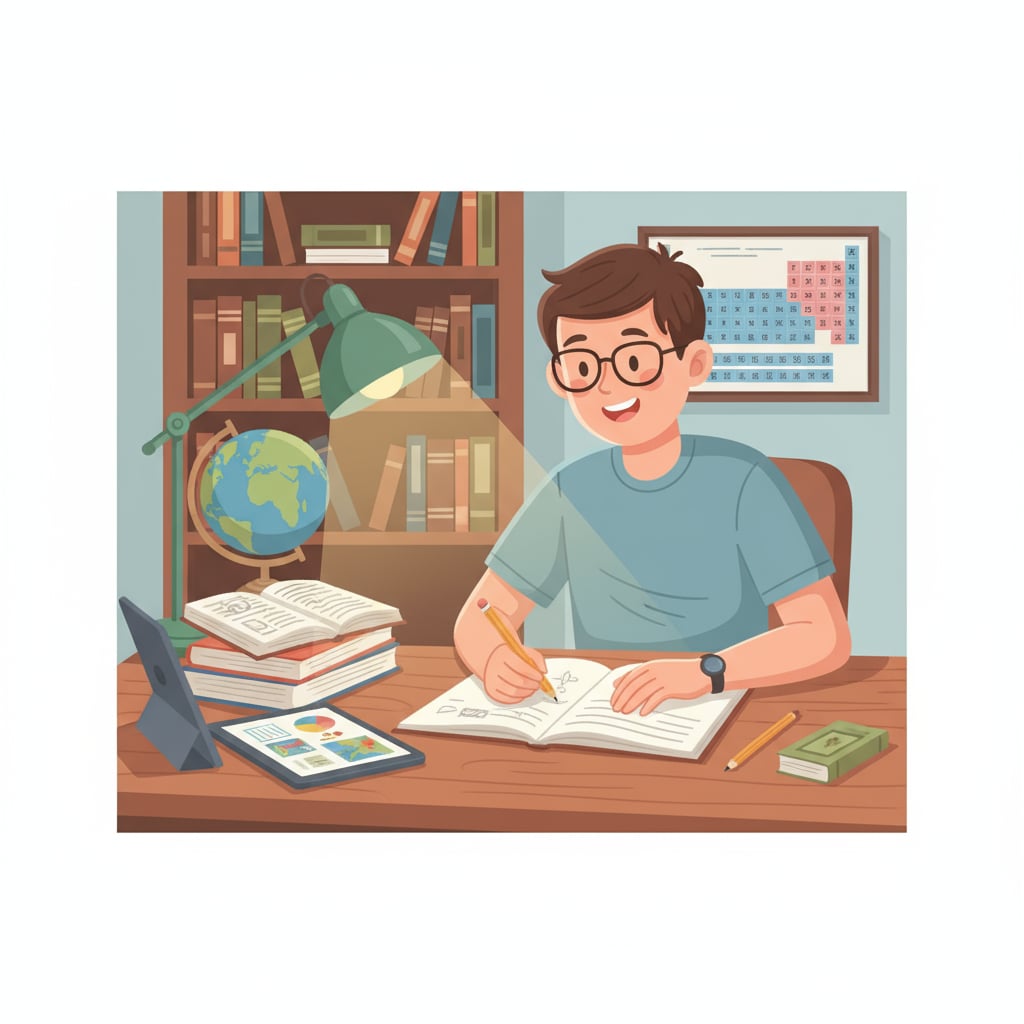 Student actively working on self-chosen homework for better learning motivation
