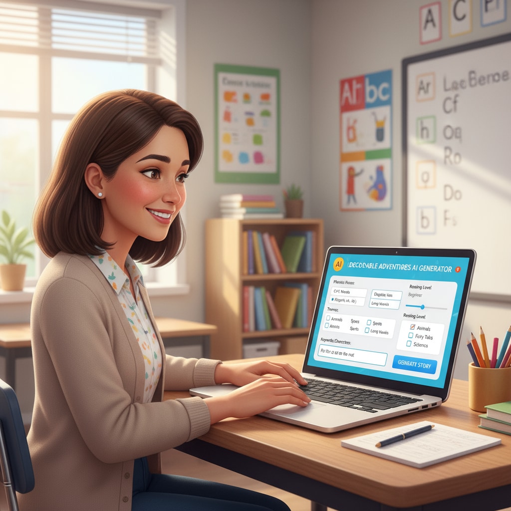A teacher using AI tools for generating decodable reading materials in an educational application