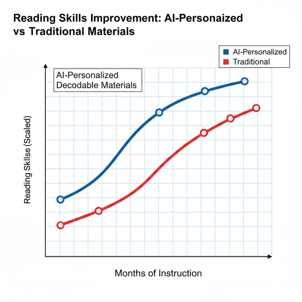 Graph showing the impact of AI-generated decodable reading materials on students' reading skills in educational applications