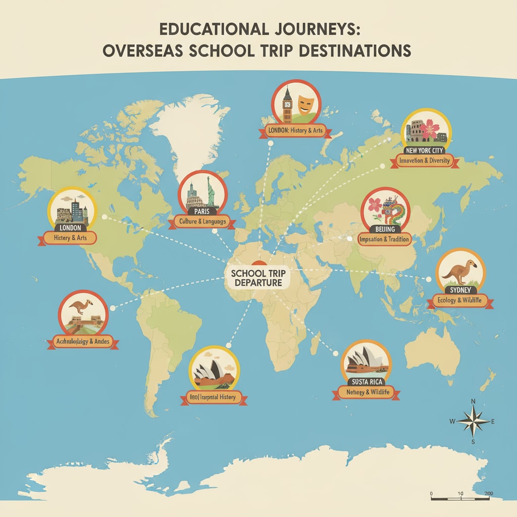 Map of popular overseas destinations for school trips