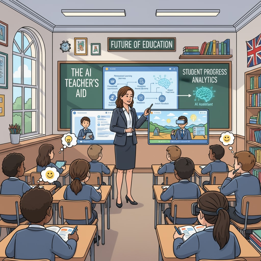 British education system, impact of AI on education, and a teacher using an AI - enabled platform