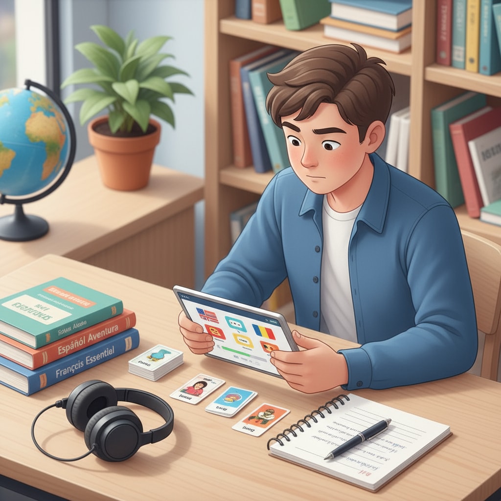 Student using language learning apps for language learning, multilingualism, and learning methods