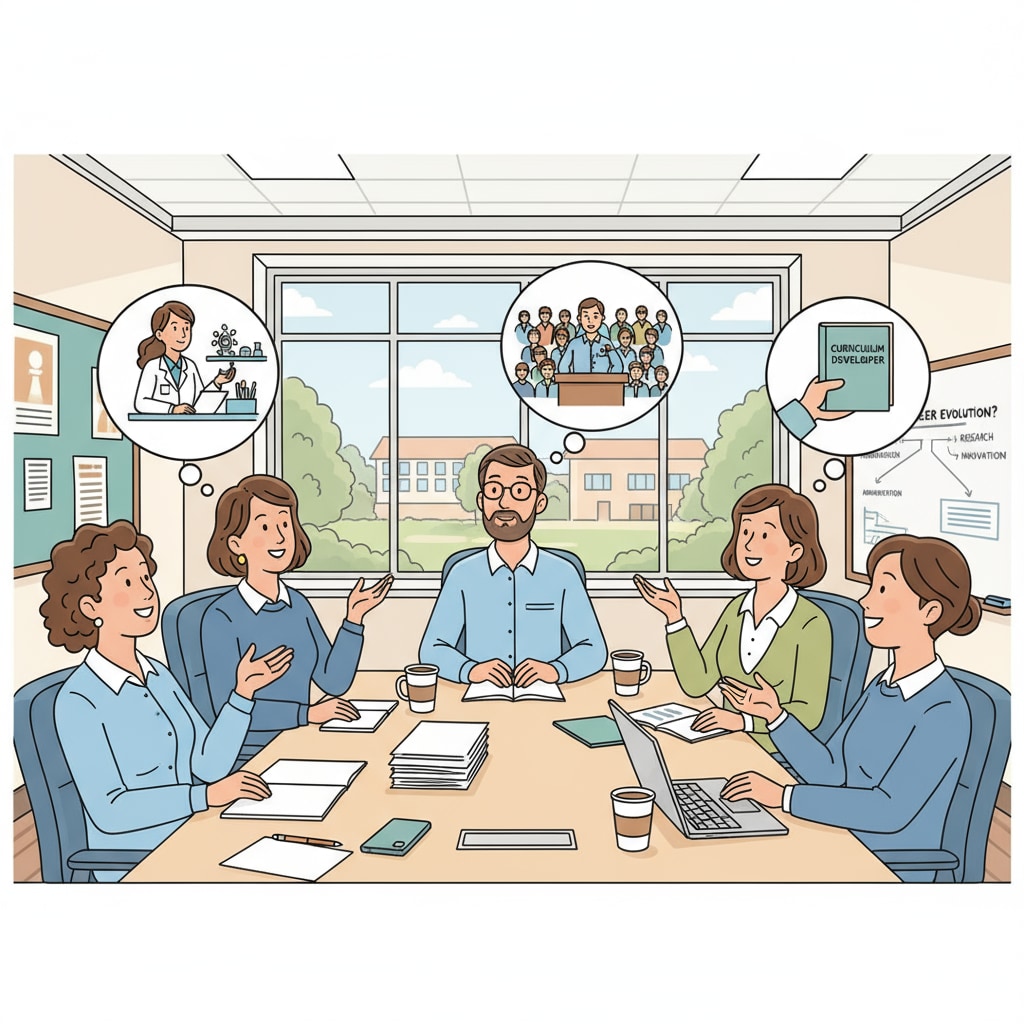 Educators discussing school psychology and administrative career choices in a meeting room