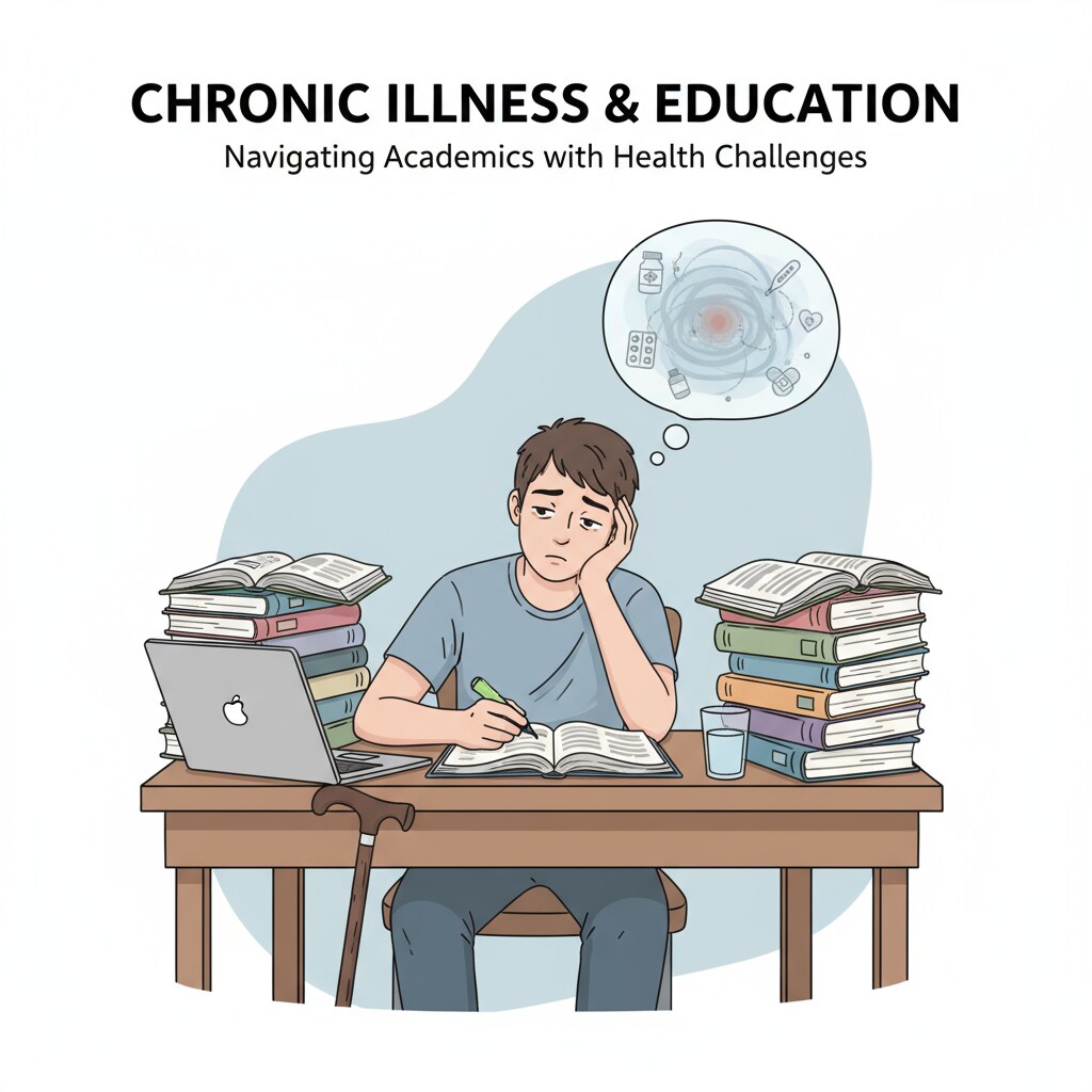 Teen with chronic disease studying textbooks