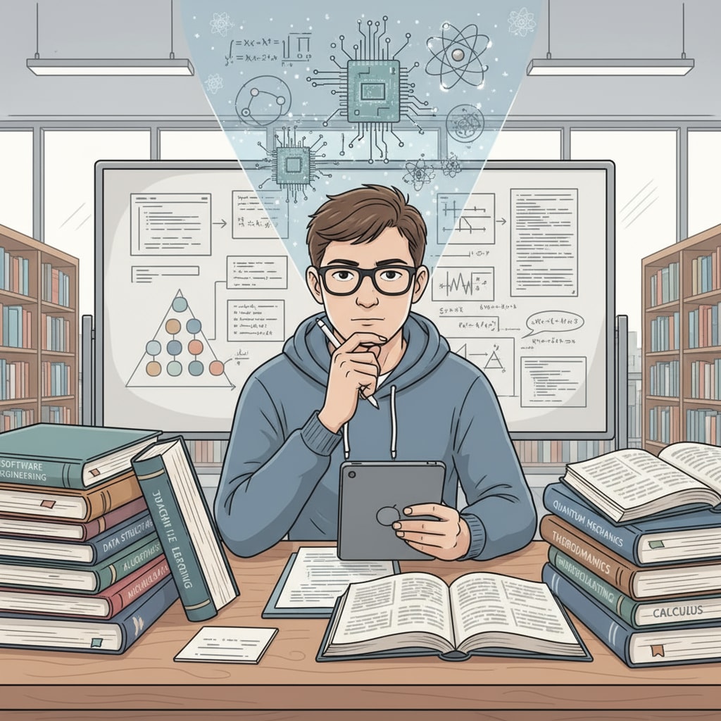 A software engineering student considering a transition to hard sciences, looking at relevant books.