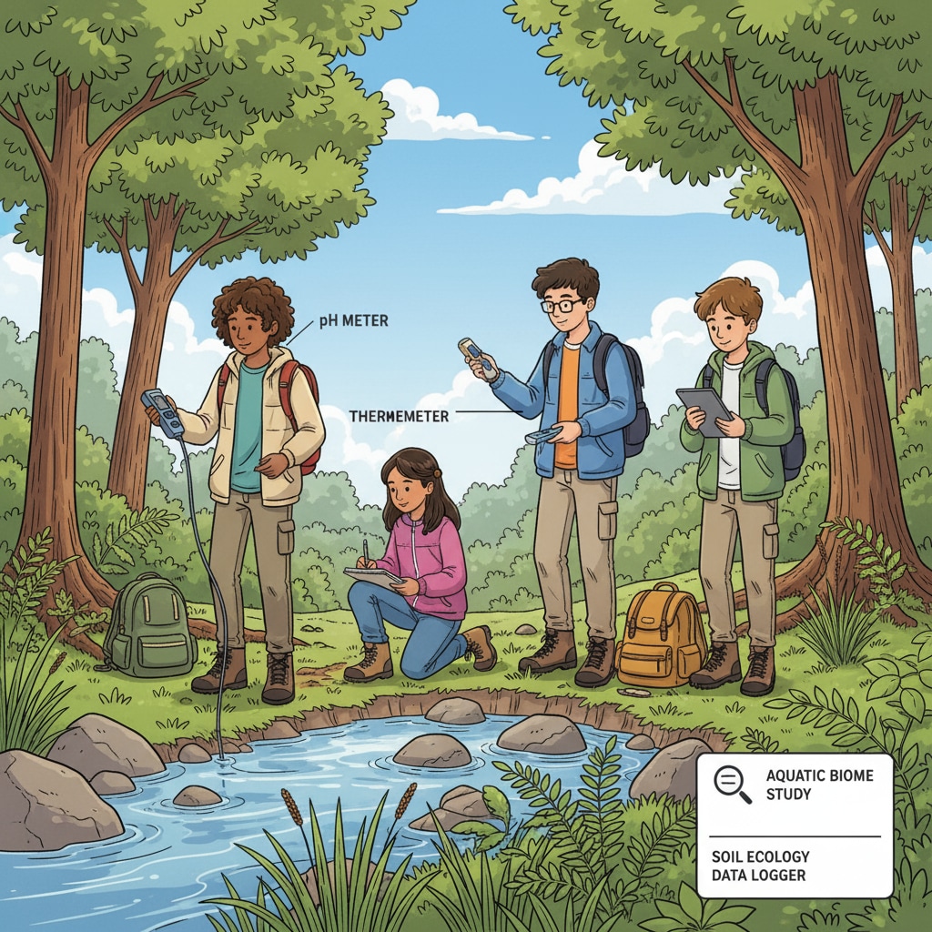 Students conducting an environmental field study, related to environmental science degrees and basic knowledge