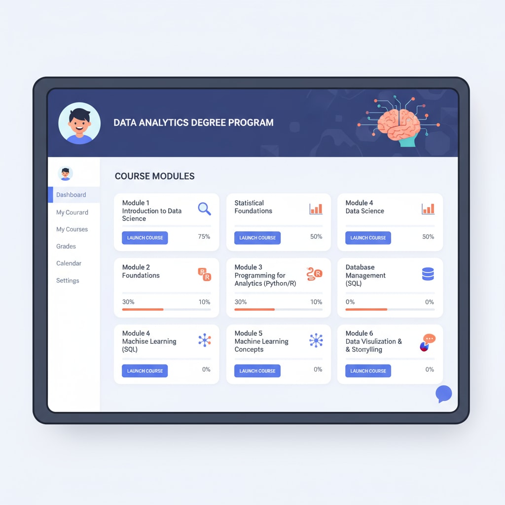 Online learning interface for data analysis degree relevant to education costs and career opportunities