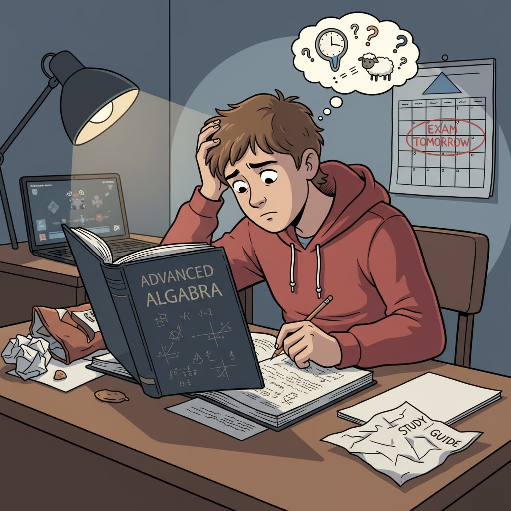 A confused student struggling with a textbook because of lack of preparation