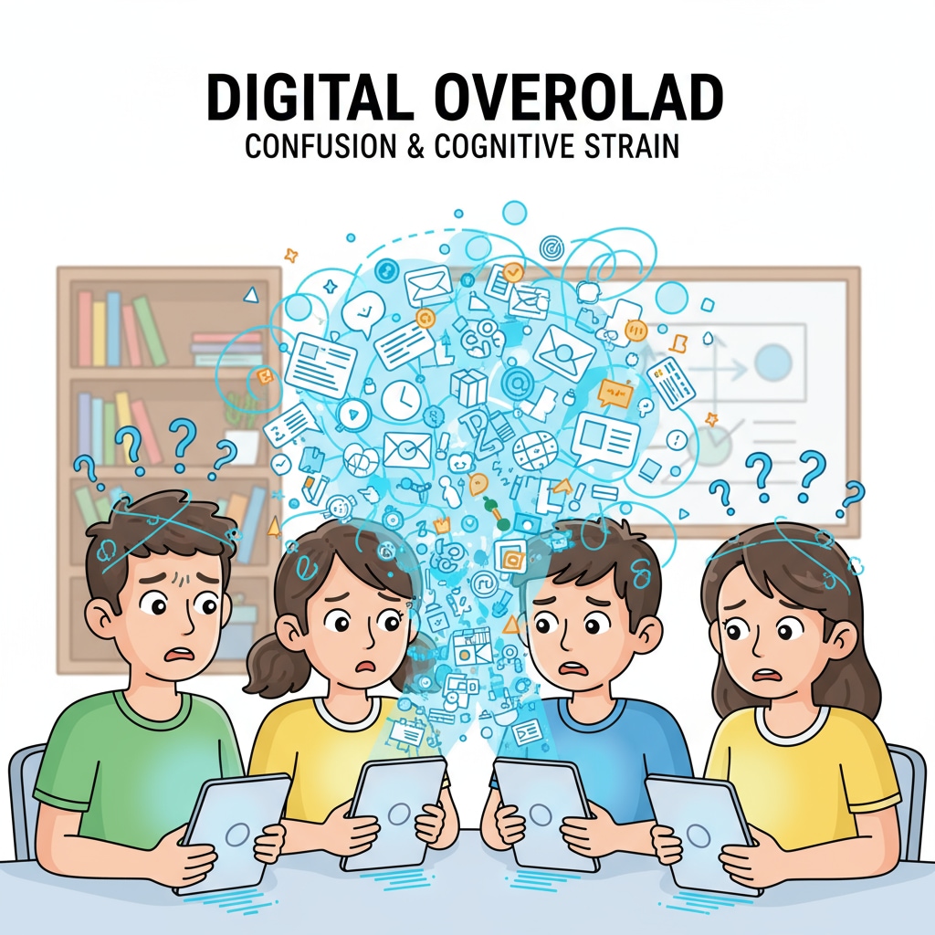 Students showing cognitive difficulties and lack of concentration due to digital devices.