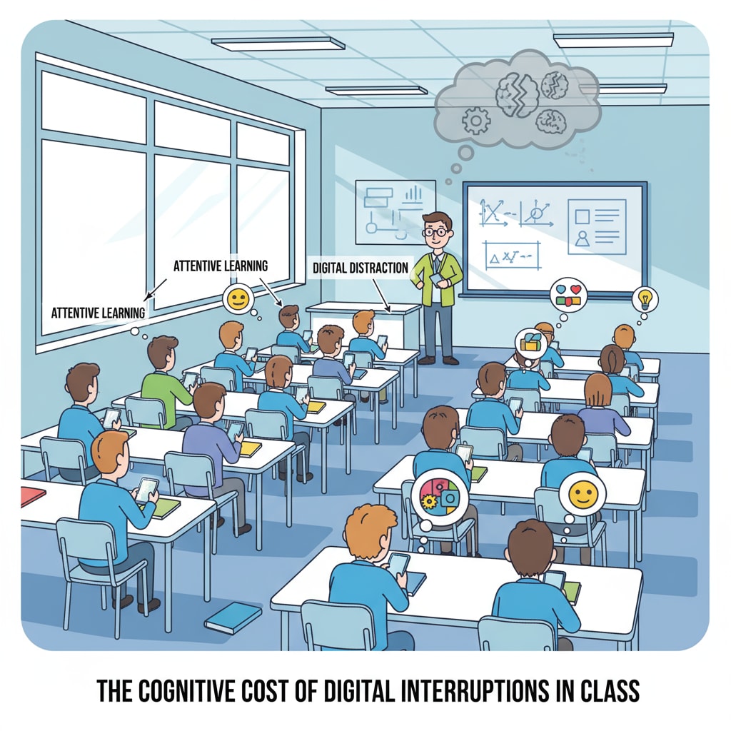 Students distracted by phones in class, demonstrating concentration and cognitive issues.
