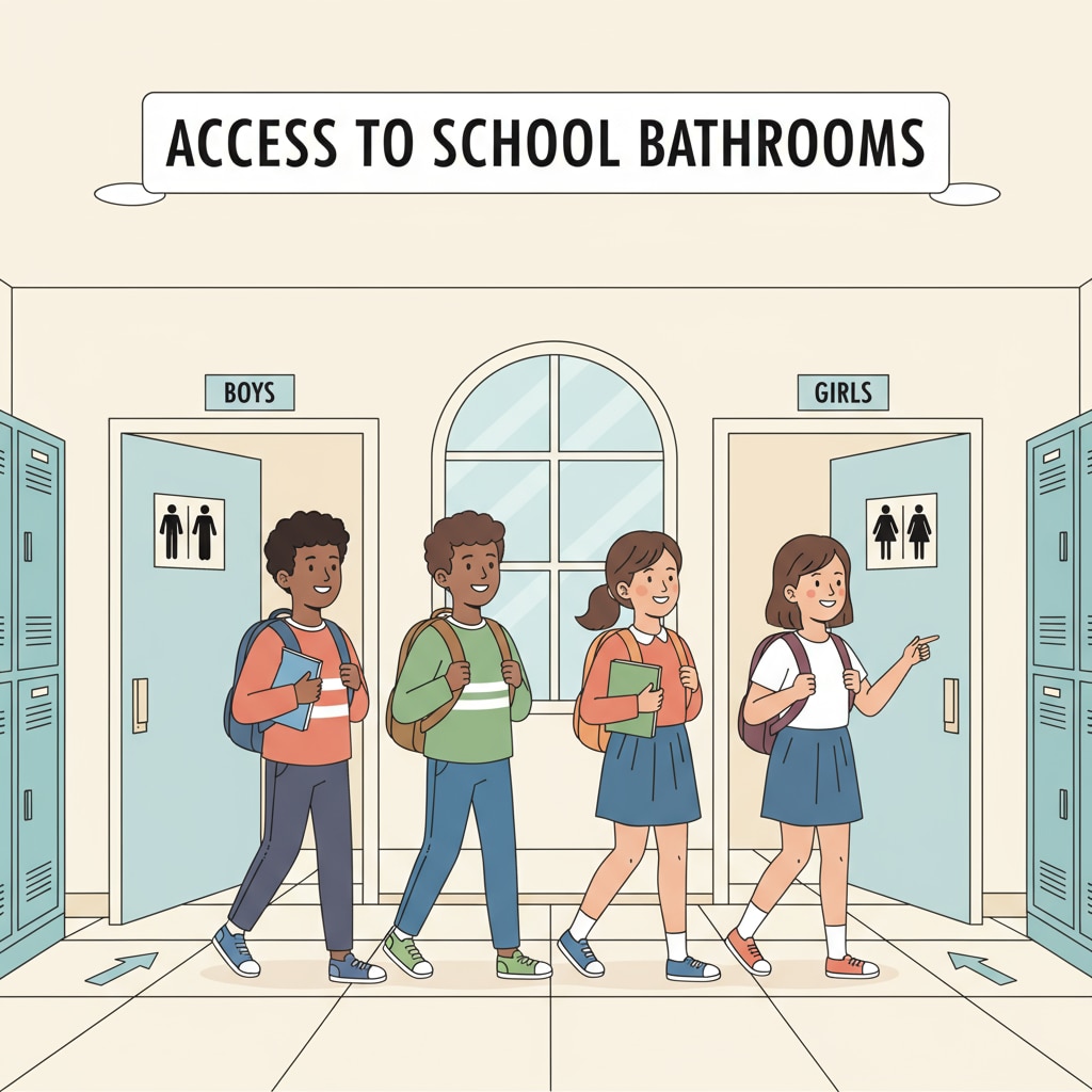 Students approaching school bathrooms as part of the Department of Education's review of Fairfax County schools' bathroom gender policies