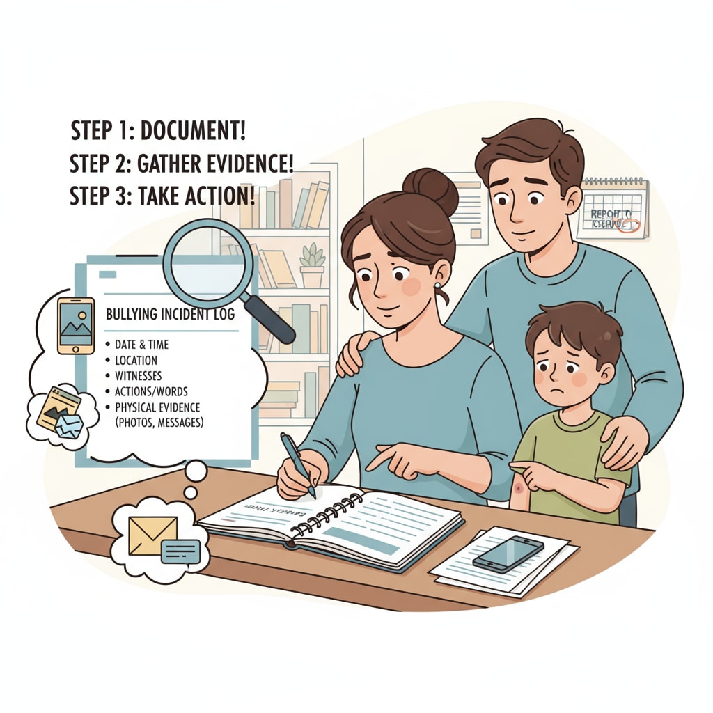 A parent documenting a bullying incident as part of school bullying, school safety, and parent intervention efforts