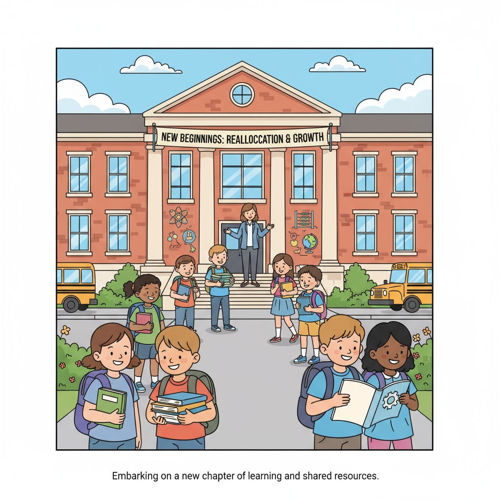 Students entering a school building in the context of school districts, public elementary schools, charter schools, resource redistribution